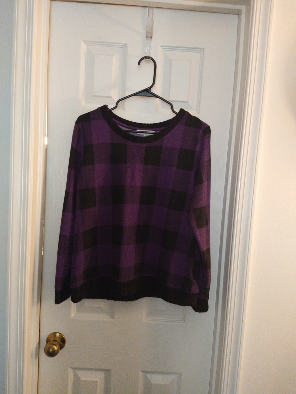 Emily Daniels Purple & Black Checked Crewneck Top